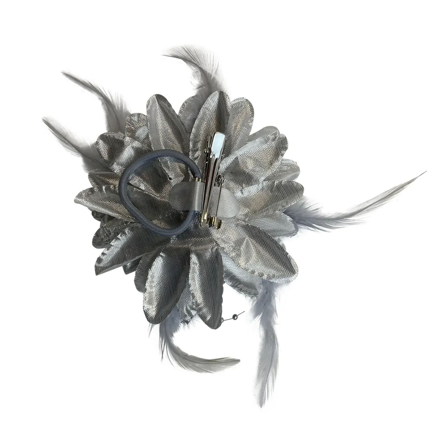 Haarclip bloem met veren zilver kopen.