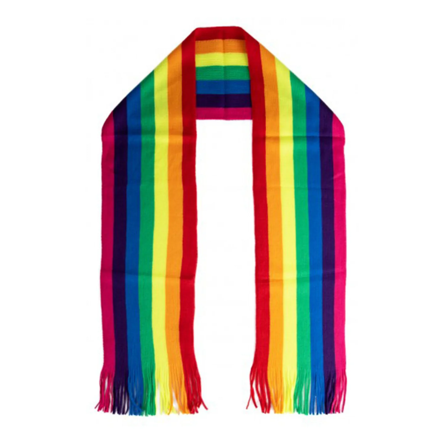 Gebreide regenboog sjaal kopen.